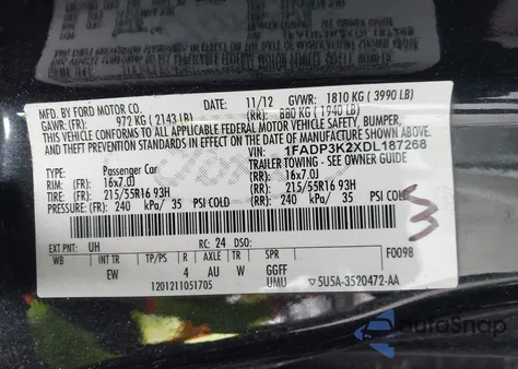 2013 Ford Focus Se z USA, uszkodzony, nr VIN 1FADP3K2XDL187268